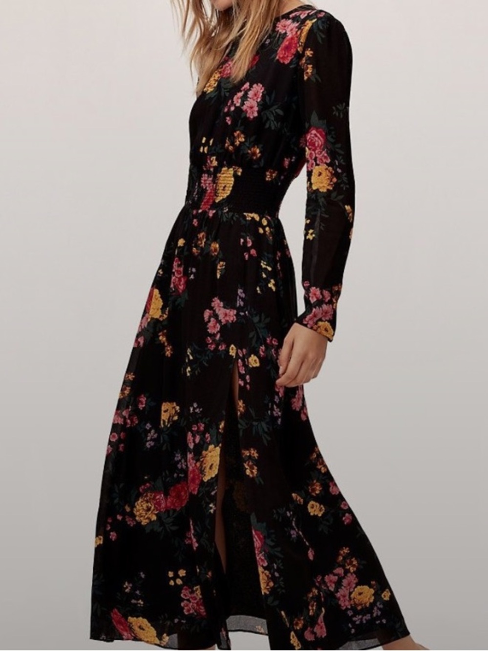 Wilfred Black Tilda Floral Summer Maxi Dress (Aritzia) Wedding Guest Dress